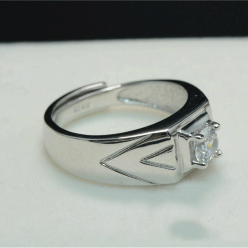 Real 925 Sterling Silver Ring Zircon Eight hearts Arrows Men's Open Size 6 to 12