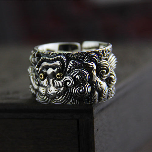 Heavy Real Solid 925 Sterling Silver Ring Mythical Animals Punk Jewelry Open Size 9-12