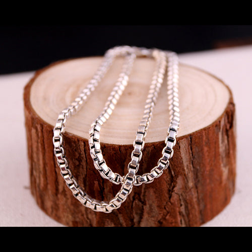 Real Solid 925 Sterling Silver Necklace Box Chain Men's 22"