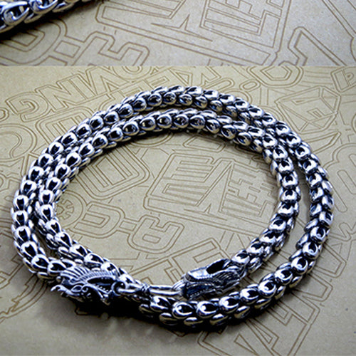 Genuine 925 Sterling Silver Dragon King Chain Men's Necklace 20"-32"
