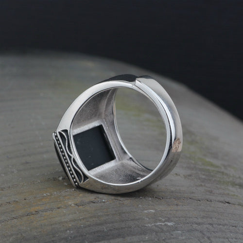 Vintage Real 925 Sterling Silver Ring Black Agate Mens Open Size 7 to 12