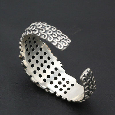 Real Solid 925 Sterling Silver Cuff Bracelet Fortune Beast Open Bangle Jewelry