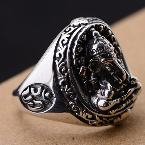Real Solid 925 Sterling Silver Ring Animals Elephant Ganesha Punk Jewelry Size 7 8 9 10 11 12