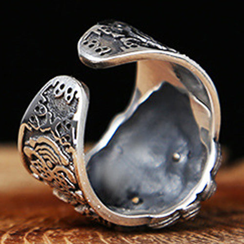 New Real Solid 925 Sterling Silver Ring Auspicious Animals PiXiu Punk Jewelry Open Size 9-12