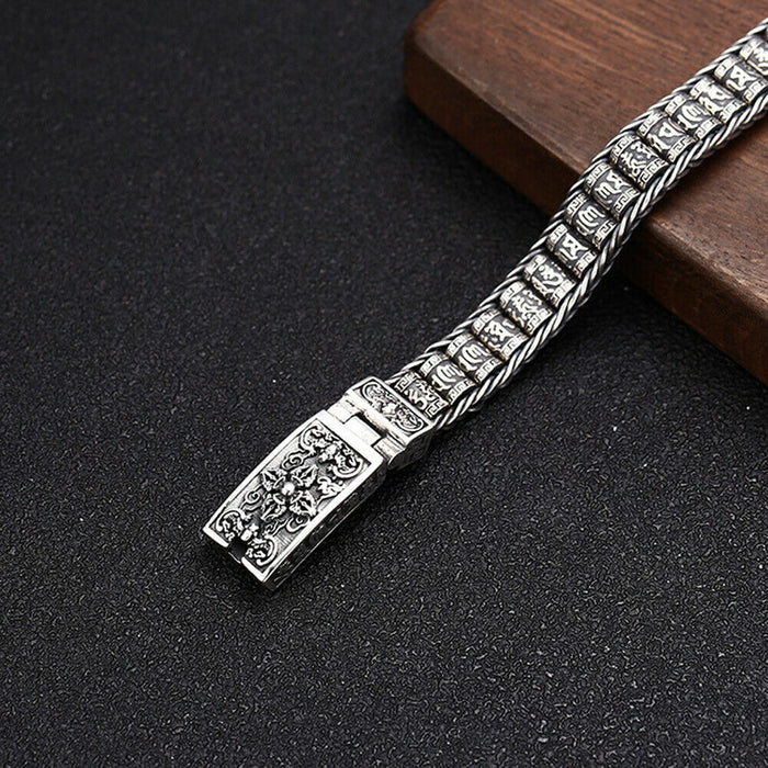 Real Solid 925 Sterling Silver Bracelet Vajra Om Mani Padme Hum Braided Jewelry 7.1"7.9"