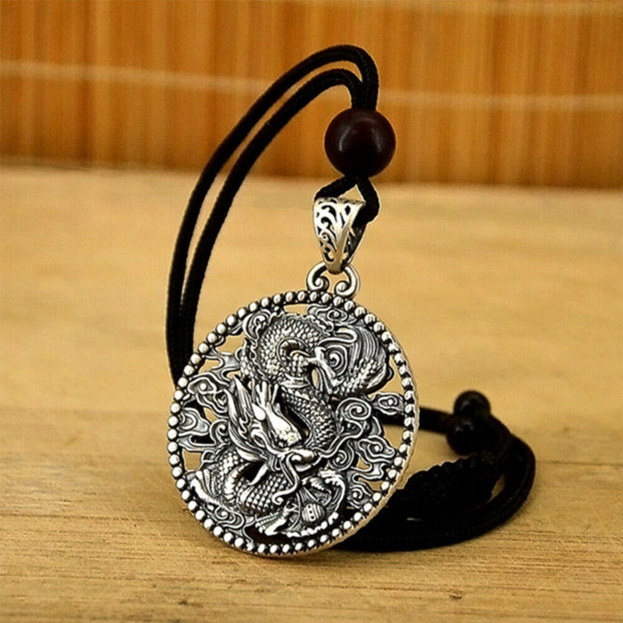 Men’s Real Solid 999 Sterling Silver Pendants Dragon Hollow Out Round Fashion
