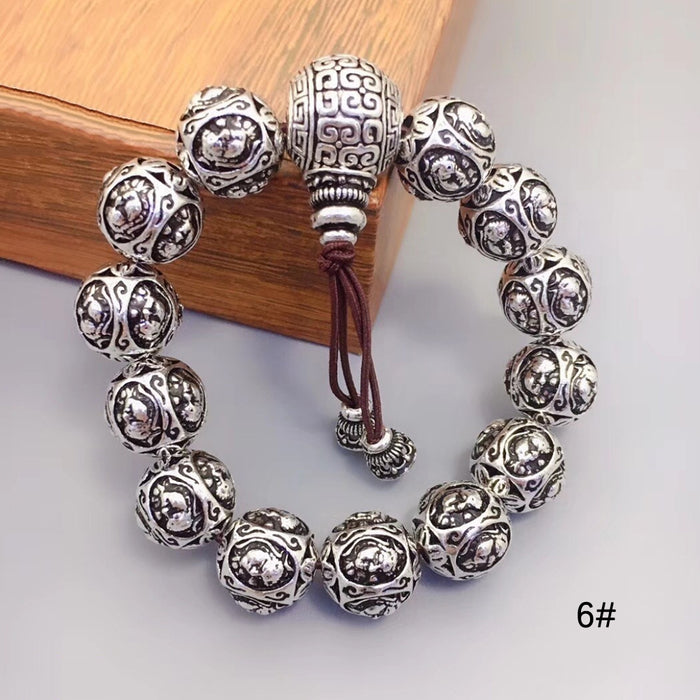 Real Solid 990 Sterling Silver Bracelet Buddha Beads Om Mani Padme Hum Religions Luck Jewelry