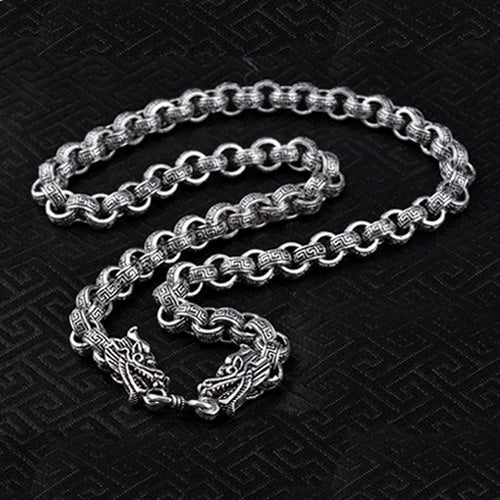8mm Solid 925 Sterling Silver Dragon Head Fretted Chain Men Necklace 20"-24“