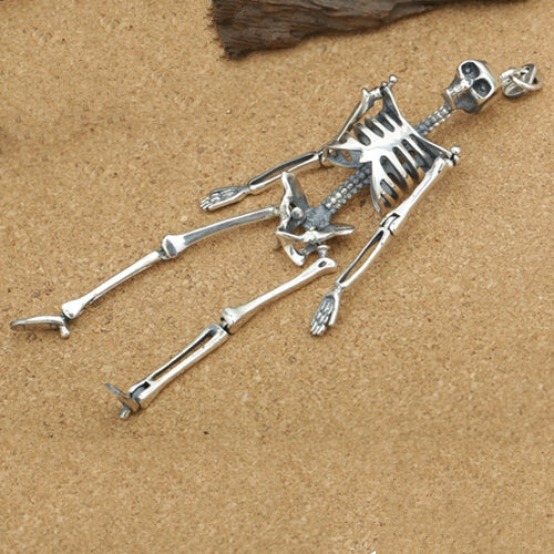 Real 925 Sterling Silver Pendant Skeleton Skull