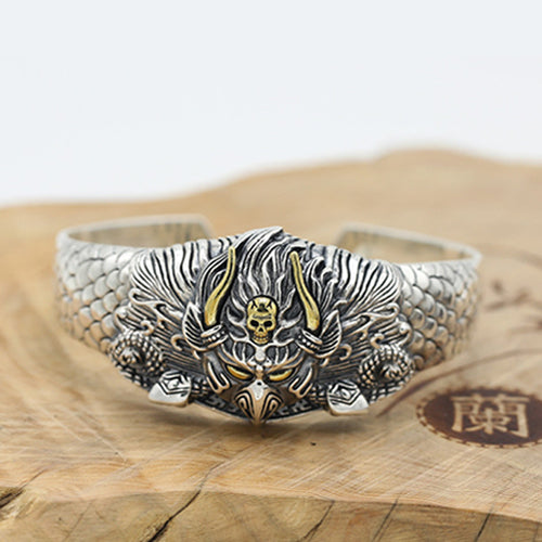 Huge Heavy Real Solid 925 Sterling Silver Cuff Bracelet Bangle Animals Eagle Skulls Punk Jewelry