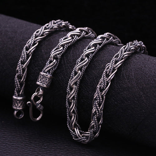 Huge Heavy Real 925 Sterling Silver Braided Chain Men Necklace 20"-26"