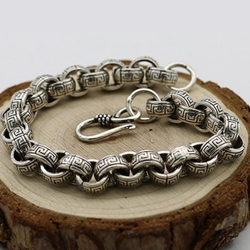 Real Solid 925 Sterling Silver Bracelets Round Link Chain Stripe Loop Jewelry 6.3-8.7"