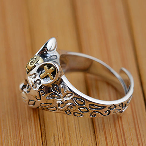 Real Solid 925 Sterling Silver Ring Animals Cat King Punk Jewelry Open Size 7 8 9 10