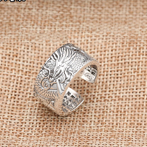 Real Solid 990 Pure Sterling Silver Ring Lection Animals Dragon Punk Luck Jewelry Open Size 7 8 9 10
