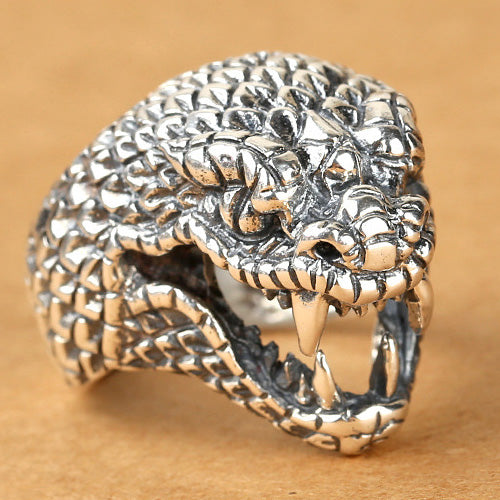 Huge Real Solid 925 Sterling Silver Ring Animals Viper Snake Punk Jewelry Size 8 9 10 11 12