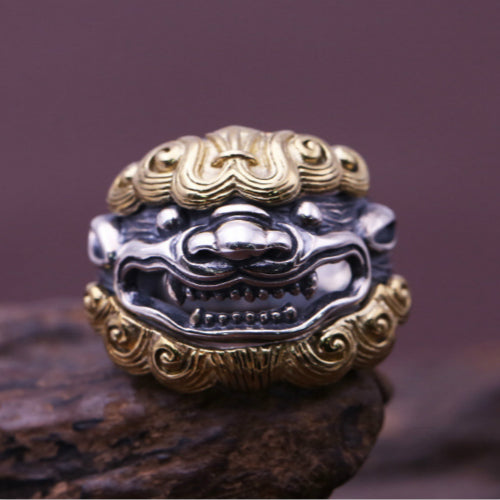 Real Solid 925 Sterling Silver Ring Auspicious Animals Punk Luck Jewelry Open Size 8 9 10 11 12