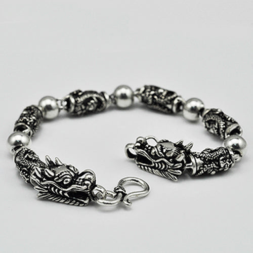 Real Solid 925 Sterling Silver Bracelets Link Chain Dragon Animals Bead Jewelry 7.1" - 9.4"