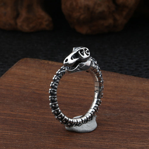 Real Solid 925 Sterling Silver Ring Dinosaur's Skeletons Gothic Punk Jewelry Size 8 9 10