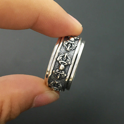 Real Solid 925 Sterling Silver Ring Rotation Vajra Religions Jewelry Size 7 8 9 10 11