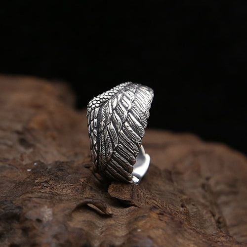 Real Solid 925 Sterling Silver Ring Angel Wings Fashion Punk Jewelry Open Size 7-11