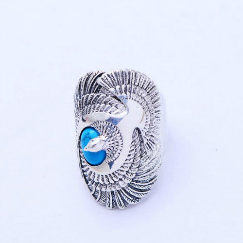 Real 925 Sterling Silver Ring eagle wings Turquoise Men's Size 8 9 10 11