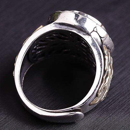 Real Solid 925 Sterling Silver Ring Black Agate Punk Jewelry Open Size 8 9 10 11