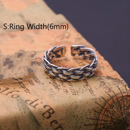 Real Solid 925 Sterling Silver Ring Classic Braided Twisted Punk Couple Jewelry Open Size 8 9 10