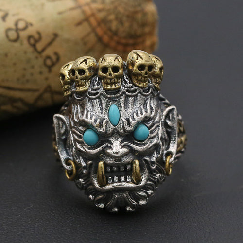 Real Solid 925 Sterling Silver Ring Skulls Buddha Gothic Jewelry Open Size 10-13