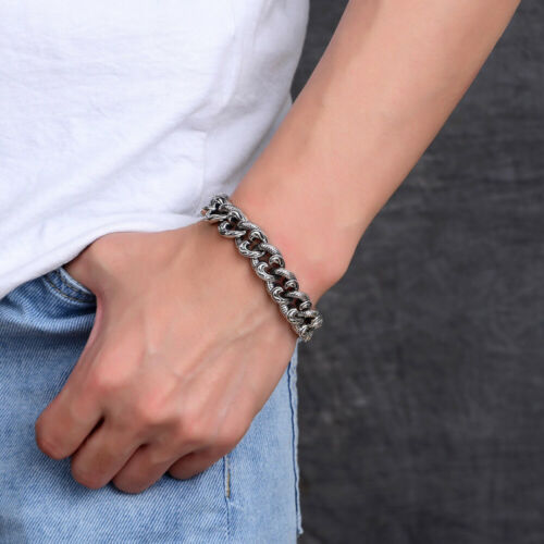 Real Solid 925 Sterling Silver Miami Cuban Chain Bracelet Punk Jewelry 7.9"