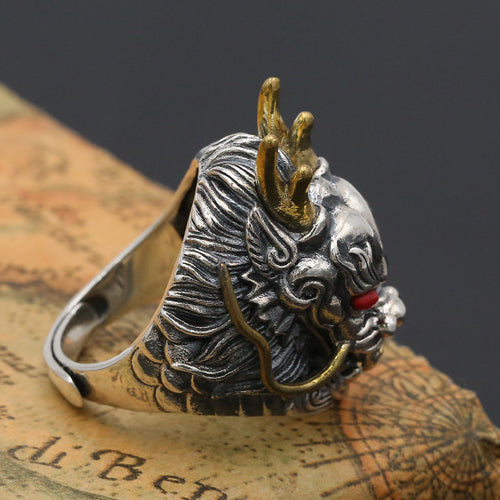 Real Solid 925 Sterling Silver Ring Animals Dragon King Punk Jewelry Open Size 9-13