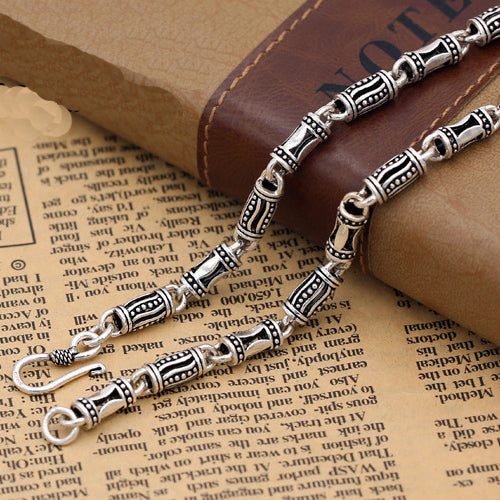 Real Solid 925 Sterling Silver Hollow Canister Chain Men's Necklace18"-24"