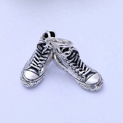 Real 925 Sterling Silver Pendant Canvas Shoes Jewelry