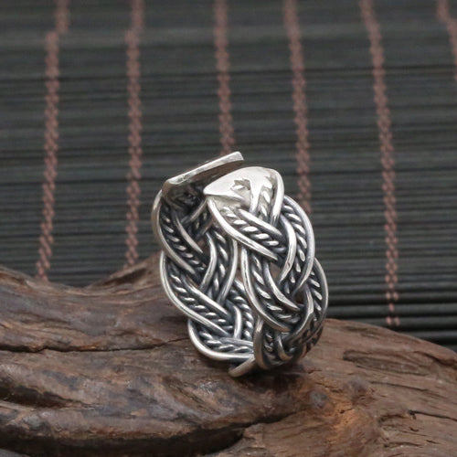 Real Solid 925 Sterling Silver Ring Braided Twisted Punk Jewelry Open Size 8 9 10