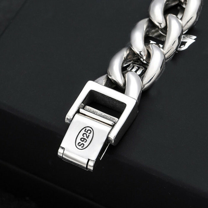 Real Solid 925 Sterling Silver Bracelet Cuban Link Chain Huge Heavy Simple Punk Jewelry 7.9"