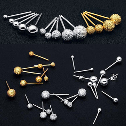 Women's 925 Sterling Silver Ear Studs Earrings Ball Matt Polish Gold Jewelry Gift