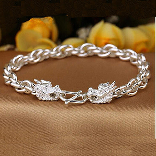 Men's Pure 990 Fine Silver Bracelet Chain Braided Loop Dragon Chain Jewelry