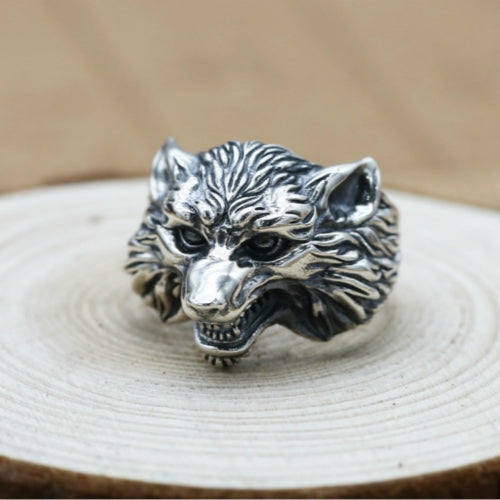 Real Solid 925 Sterling Silver Ring Animals Wolf Punk Jewelry Open Size 7-10