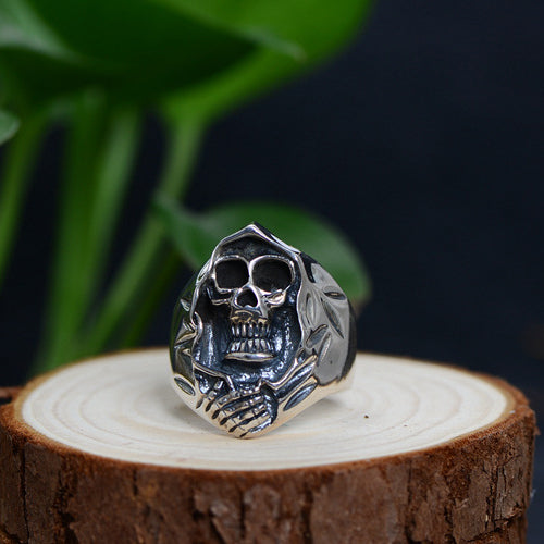 New Real Solid 925 Sterling Silver Rings Death Skeletons Skulls Gothic Jewelry Size 8 9 10 11
