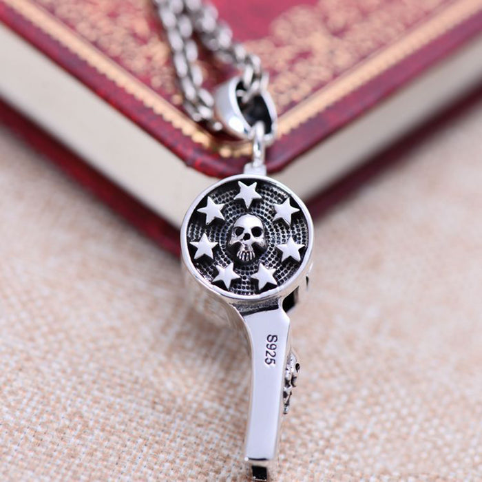 Men's Real Solid 925 Sterling Silver Pendants Whistle Skull Cross Star Jewelry