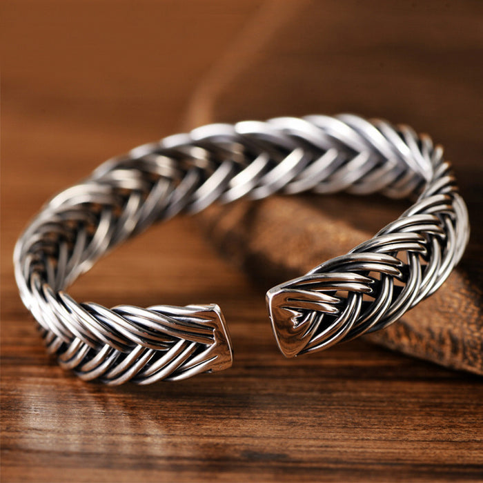 Real Solid 999 Fine Silver Cuff Bracelet Braided Twist Open Bangle Fashion Jewelry