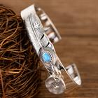 Real Solid 999 Sterling Silver Cuff Bracelet Bangle Feather Animals Bird Turquoise Punk Jewelry