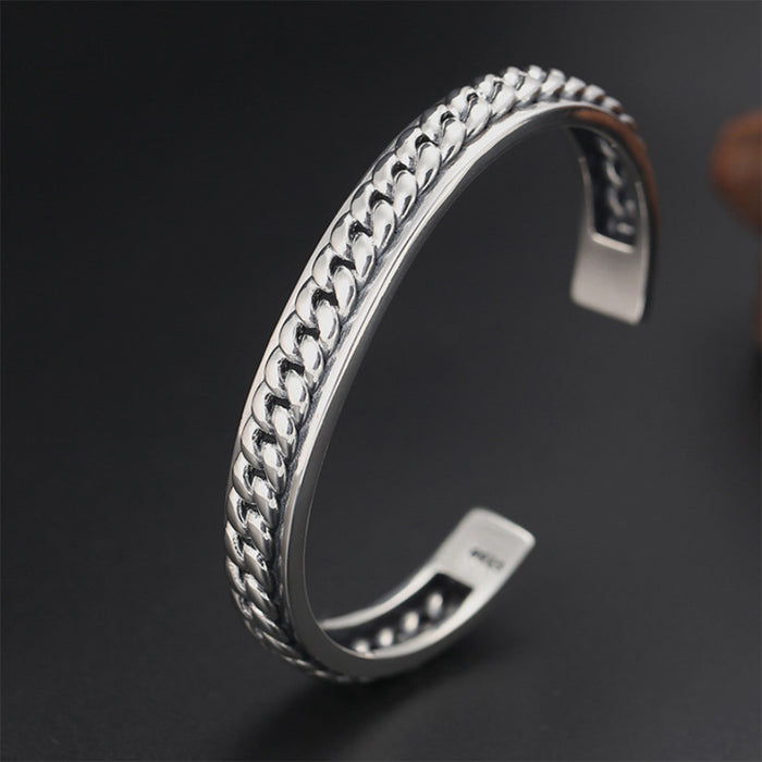 Men's Real Solid 925 Sterling Silver Cuff Bracelet Bangle Cuban Link Chain Braided Punk Jewelry