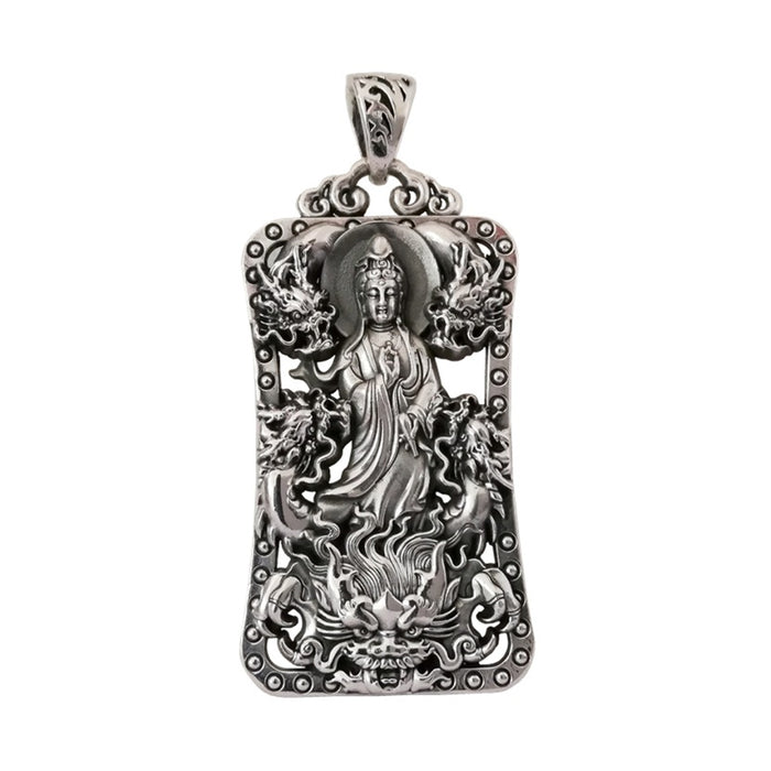 Men's Women's Real Solid 999 Sterling Silver Pendants Dragon Avalokitesvara
