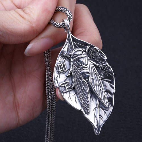 Real 925 Sterling Silver Pendant Leaf Cicada Jewelry
