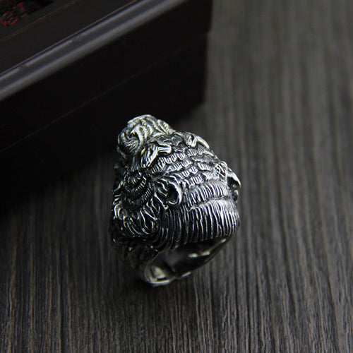 Real Heavy Solid 925 Sterling Silver Ring Animals Wolf Head Punk Jewelry Open Size 9-11