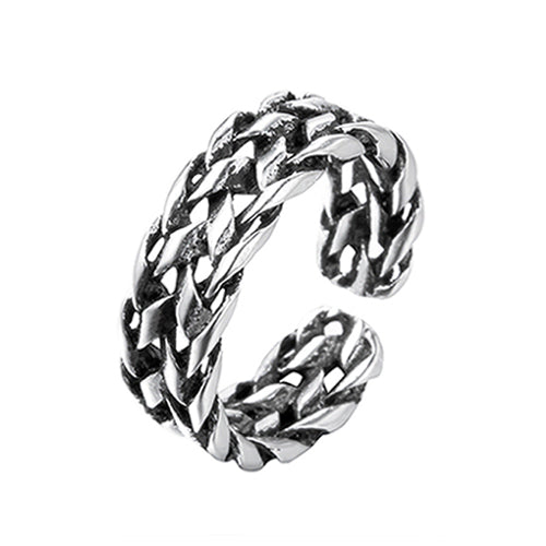 Real Solid 925 Sterling Silver Ring Braided Fashion Punk Jewelry Adjustable 8-11