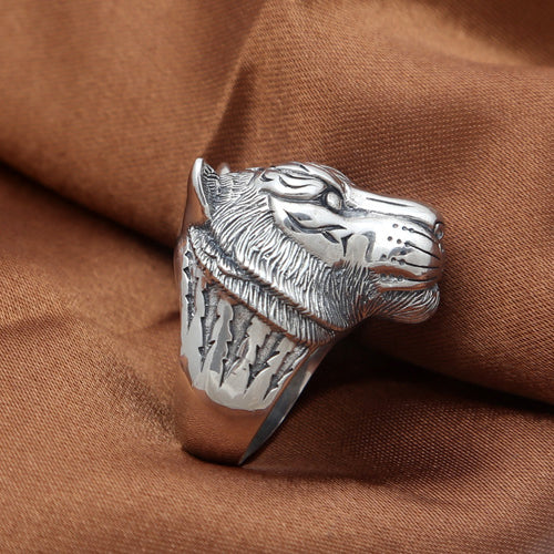 Huge Real Solid 925 Sterling Silver Ring Animals Tiger Punk Jewelry Size 9 10 11 12