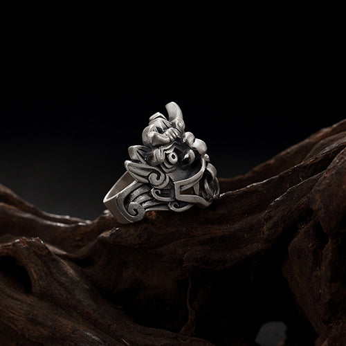 Real Solid 990 Pure Fine Silver Ring Animals Mythical Beast Gothic Punk Jewelry Size 6 7 8 9 10