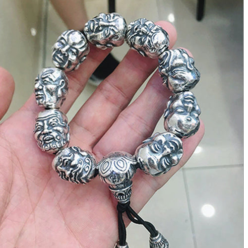 Real Solid 990 Pure Silver Bracelets Eighteen Arhats Buddhism Beads Jewelry