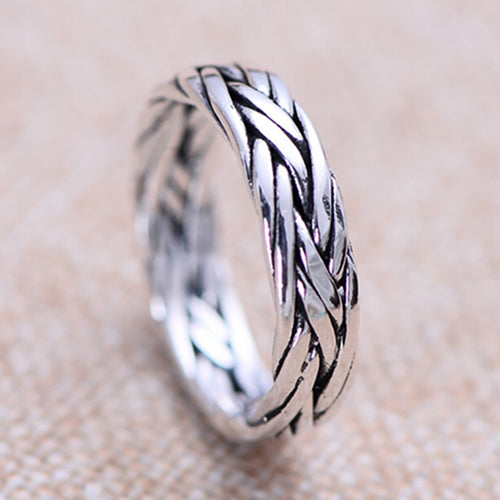 Real Solid 925 Sterling Silver Ring Braided Twisted Punk Jewelry Size 6 7 8 9 10